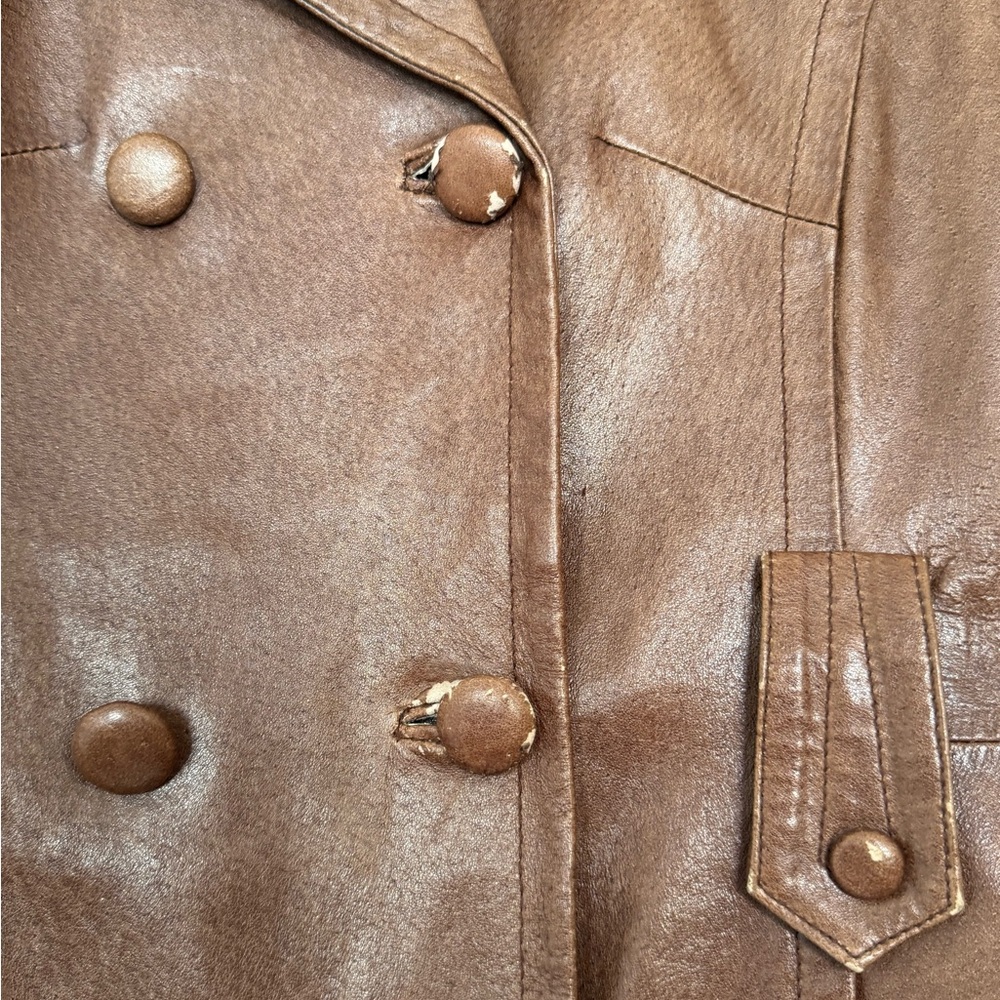 Vintage Y2K Brown Leather Peacoat Jacket - Picture 4 of 8